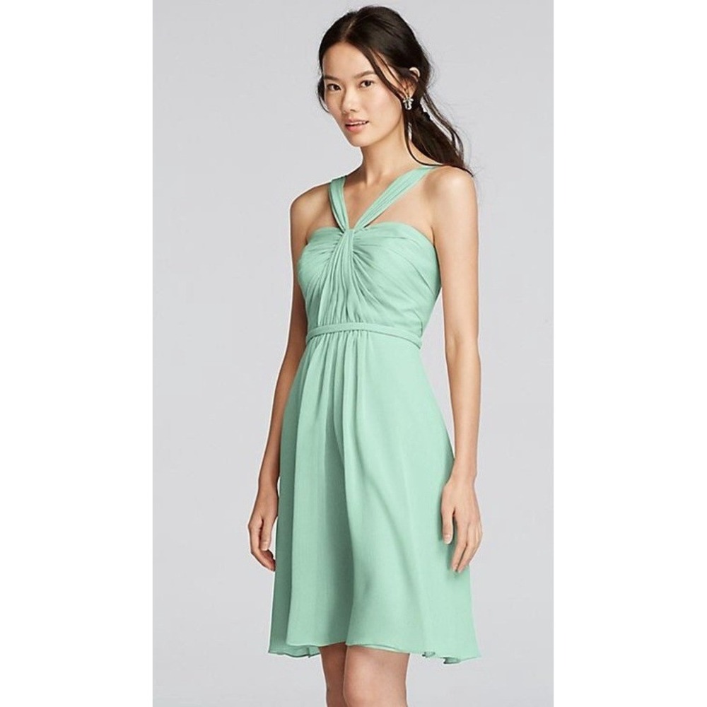 David's Bridal Bridesmaid Dress 12 Mint Green Pleated Chiffon Empire Waist